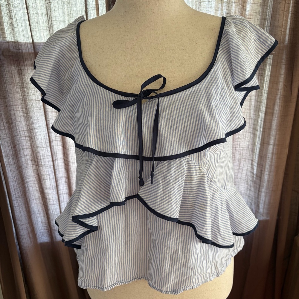 J. Crew Striped Cotton Ruffle Nautical Tank Top